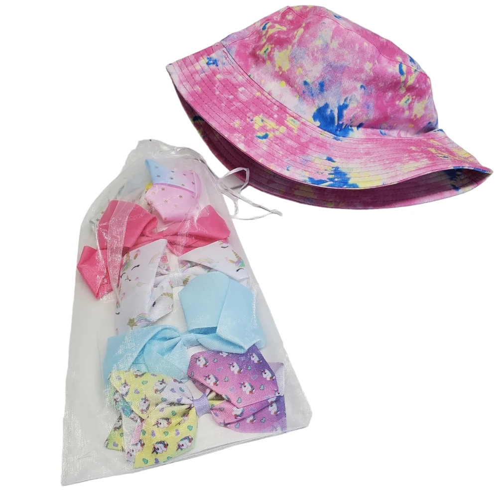 NWOT Girls Bundle Tye Dye Bucket Hat & Hair Bows 5 Pack